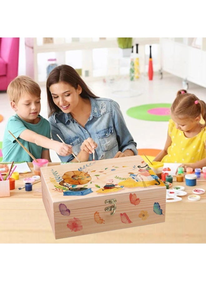 OSHIMA Unfinished Wooden Box With Lid, 17 * 13 * 7.9cm Unfinished Wooden Box With Hinged Lid, All-Purpose Wooden Storage Box, Wooden Chest Memory Box for Women Girls Kids for Jewelry Peals Card - Image 4